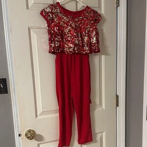 Wonder Nation Sparkling Red and Gold Jumpsuit